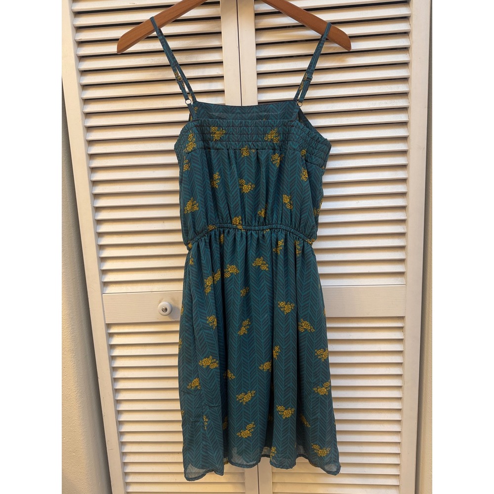 Mossimo Supply Co Womens Teal Yellow Floral Chevron Mini Dress Small Sleeveless